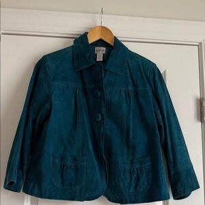 Chico's Suede Teal Blazer with Button Detail